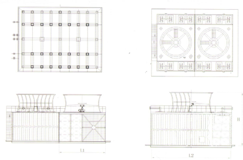 方形逆流水轮机冷却塔结构图